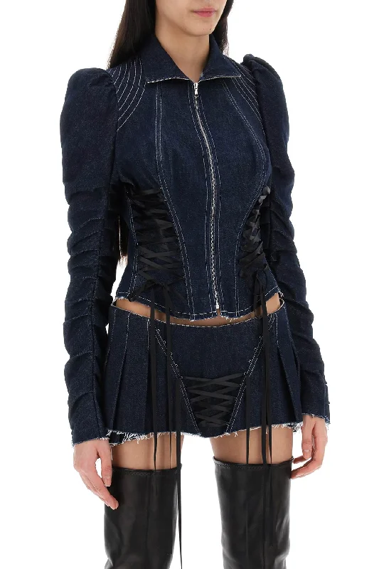 women's coats for statement-making outfitsDilara Findikoglu Denim Jacket With Corset Detailing