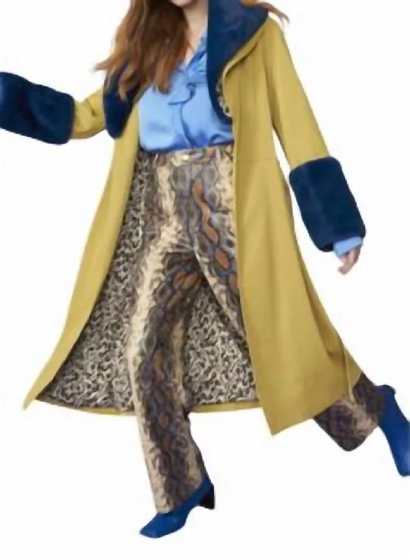 women's coats with lace detailingTrench Coat In Blue/yellow