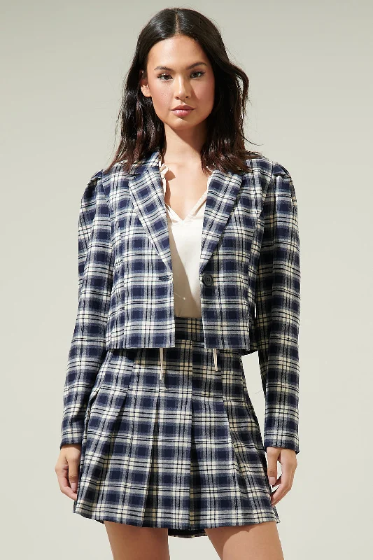 women's coats with sheer overlaysHillard Plaid Cropped Blazer