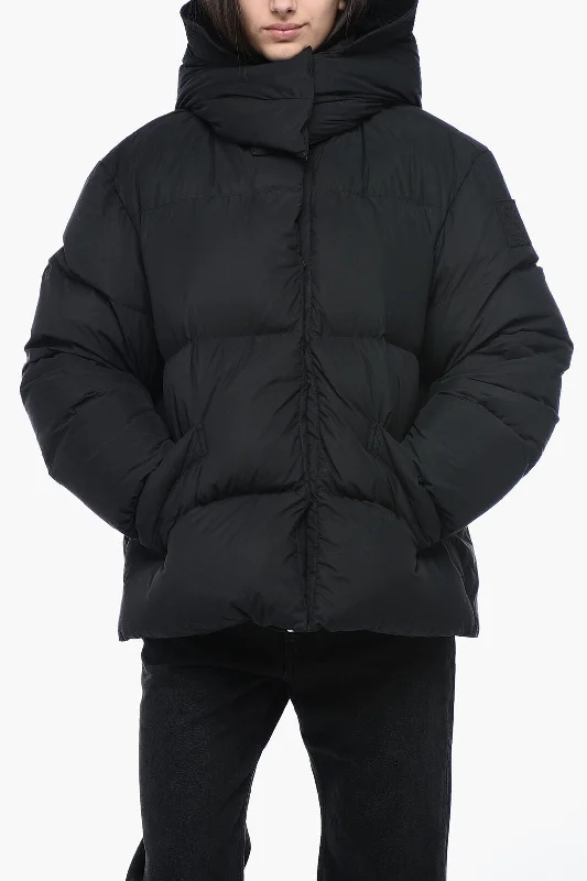 peacoats for womenOff-White Turteneck Down Jacket with Logo Patch