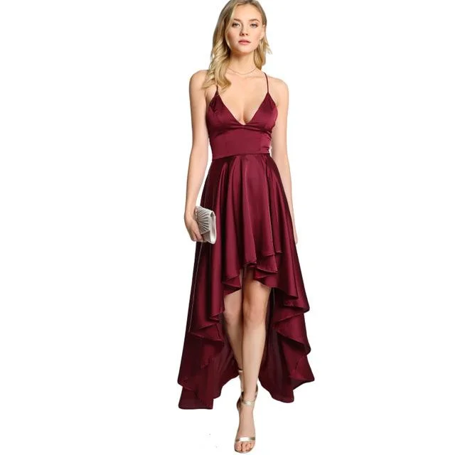 women's cold-shoulder dressesParty Dress Deep V Neck Spaghetti Strap Sleeveless Maxi Dress