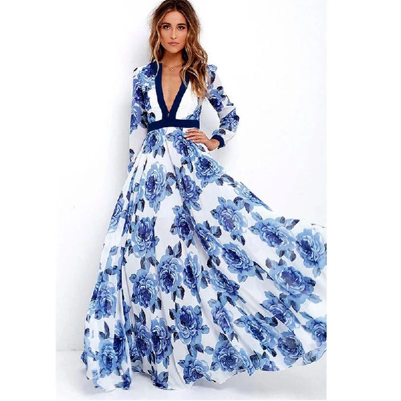 women's ruffle dressesLong Maxi Print Summer Dress