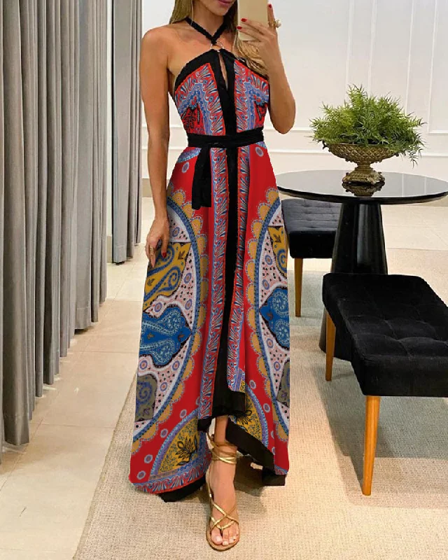 women's maximalist dressesBohemian Maxi Summer Dress, Halter Boho Dress