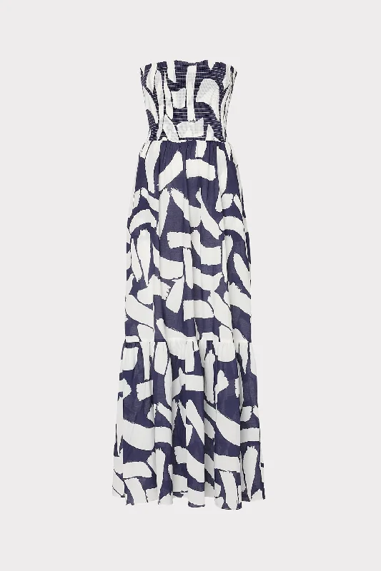 women's stretchy dressesOlen Graphic Brushstroke Strapless Maxi Dress