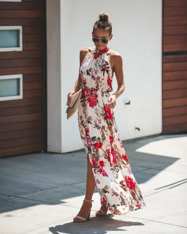 Animal Print DressBoho Halter Floral Maxi Summer Dress, Bohemian Dress For Women