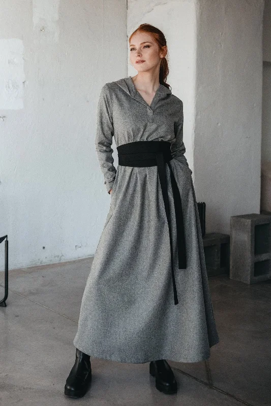 women's breathable dressesHooded Wool Maxi Dress