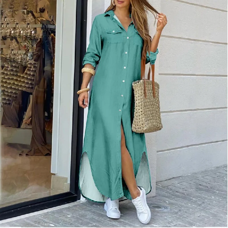 Tea-Length DressBohemian Maxi Shirt Dress, Boho Dress For Women