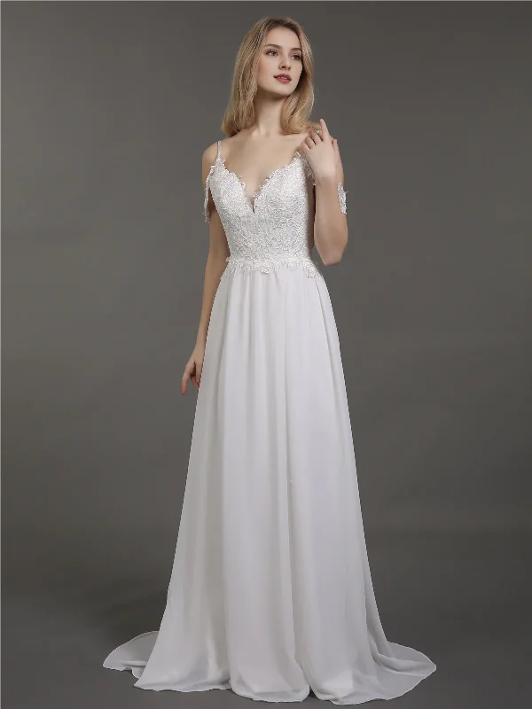 women's smart casual dressesThin shoulder chiffon minimalist wedding dress