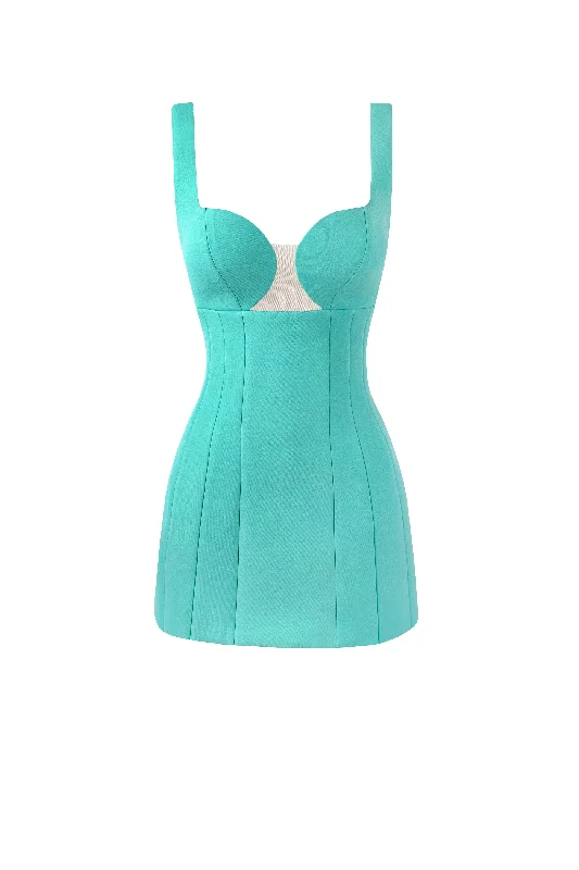 women's solid color dressesGlossy ultra mini dress in mint green with cutouts