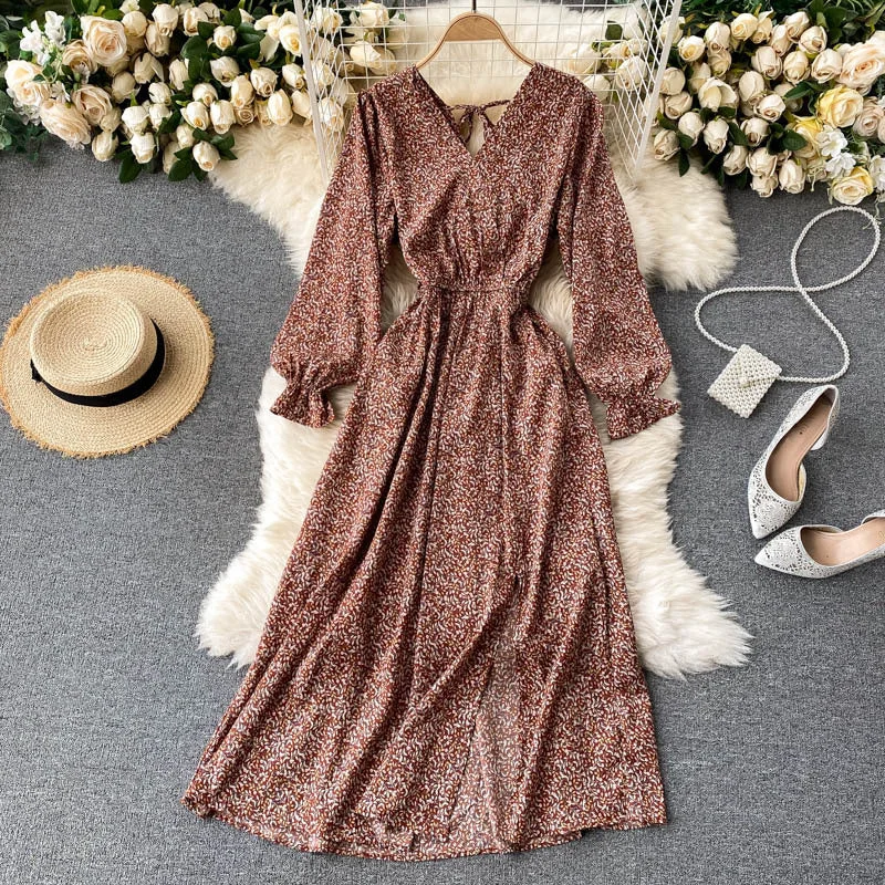 women's unique dressesFloral Bohemian Long Sleeve Dress, Boho Maxi Dress for Women