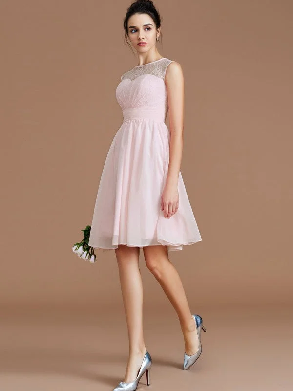 women's beach dressesA-Line/Princess Sweetheart Sleeveless Lace Short/Mini Chiffon Bridesmaid Dresses