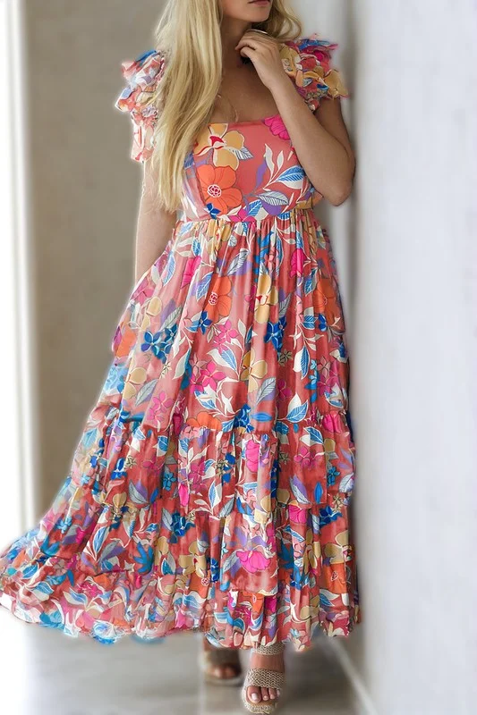 Off-The-Shoulder DressFloral Print Sleeveless Ruffle Tiered Maxi Dress