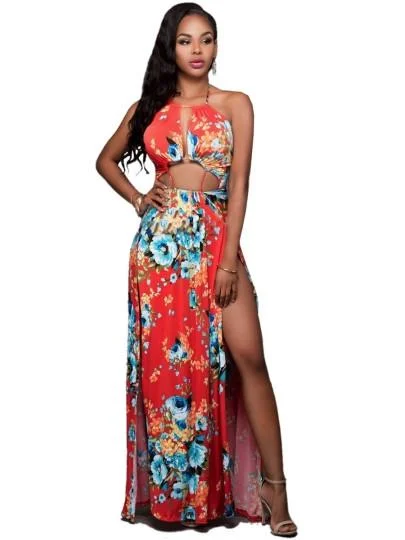 women's body-skimming dressesOrange Floral Women's Maxi Dress