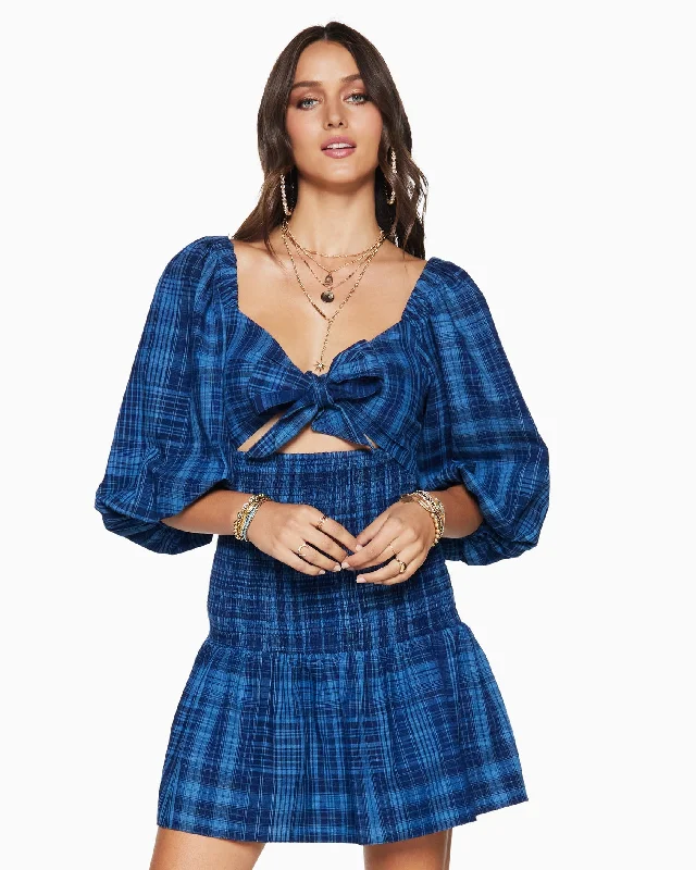 women's satin dressesCaroline Tie Front Mini Dress - Indigo