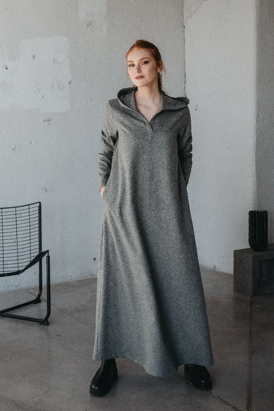 women's minimalist dressesHooded Wool Maxi Dress