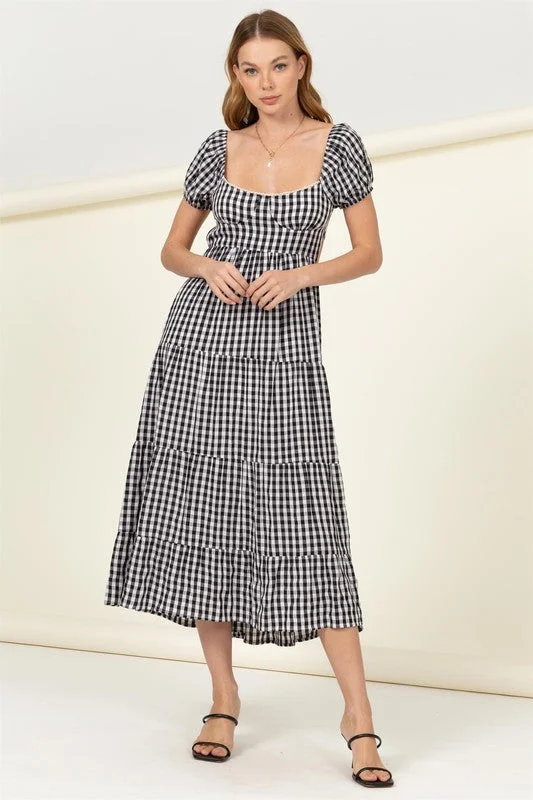 Mermaid DressSomewhere to Go Tie-Back Gingham Print Maxi Dress