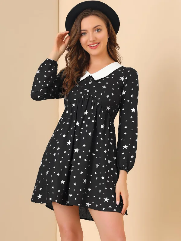 Maternity DressWomen's Star Printed Long Sleeve Metallic Party A-Line Peter Pan Collar Mini Dress