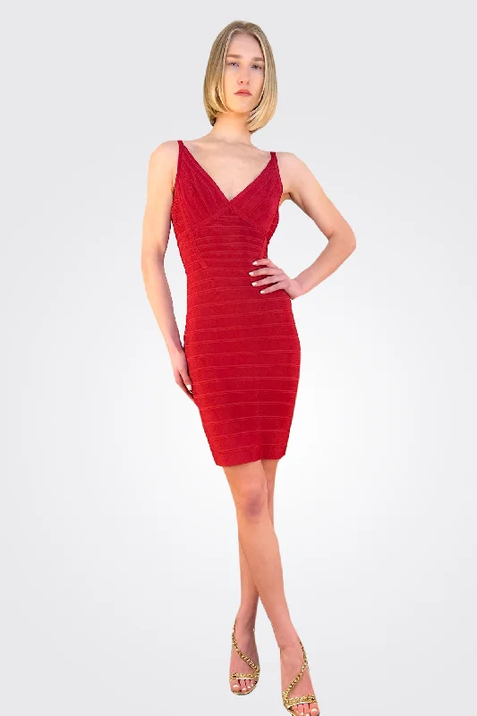 Plus-Size DressV Neck Bandage Mini Dress - Red