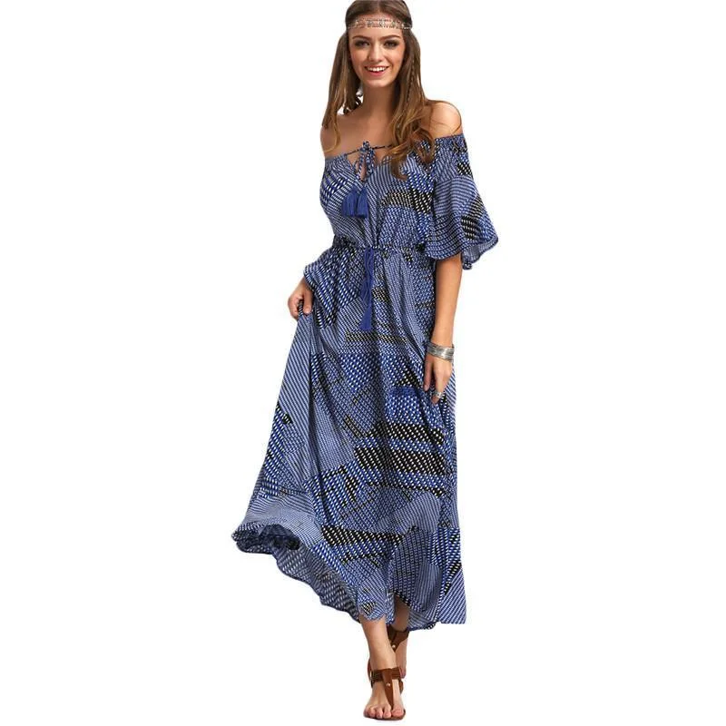 women's curve-hugging dressesVintage Tie-waist Ruffled Maxi Dress