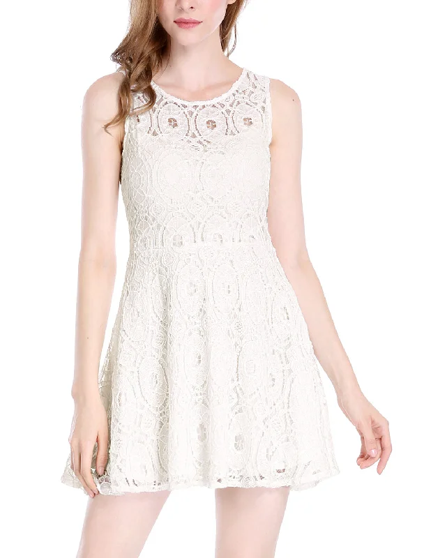 Bridesmaid DressFloral Lace Sleeveless Crew Neck Flare A-Line Mini Dress