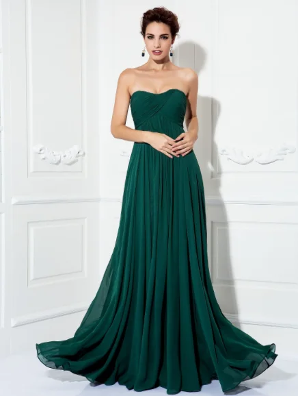 Floor-Length DressMinimalist Dress Wedding Sleeveless Strapless Chiffon with Pleats Ruched