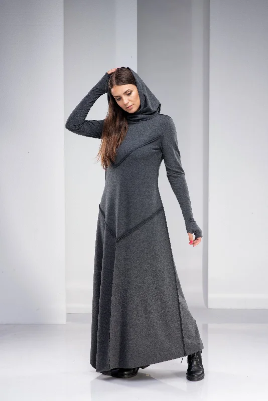 Sleeveless DressGray Hooded Maxi Dress