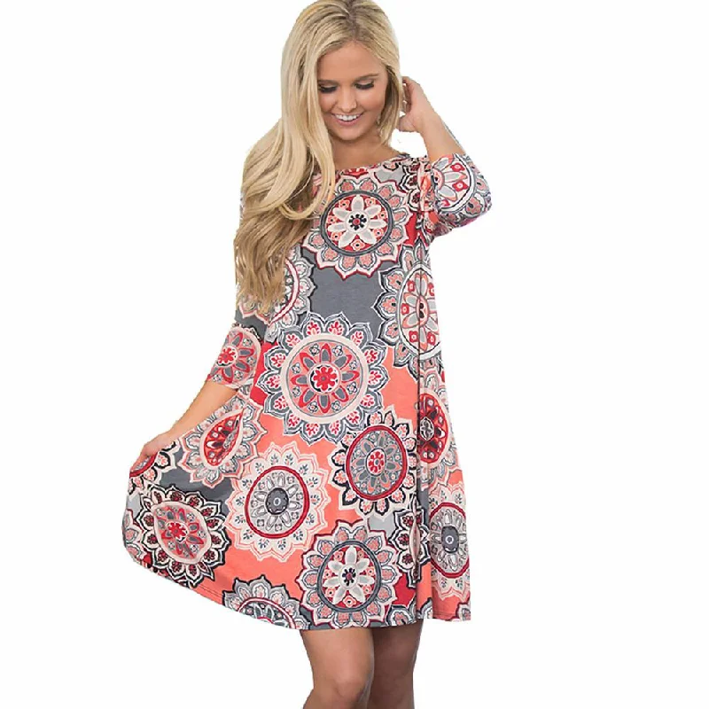 women's bell-sleeved dressesVintage Boho Maxi  Floral Dress