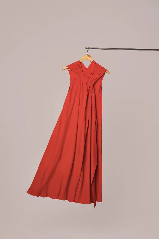 women's velvet dressesRED SLEEVELESS MAXI DRESS