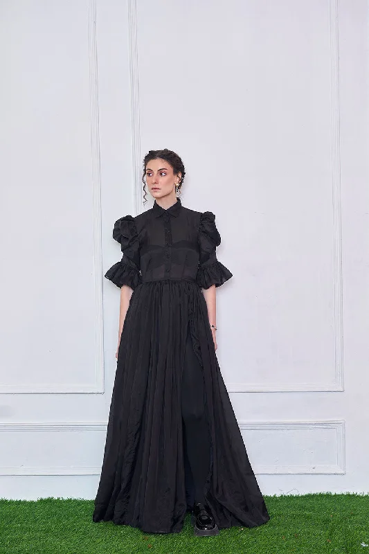 Peter Pan Collar DressUnforgotten tales of Organza Black Maxi Shirt Dress