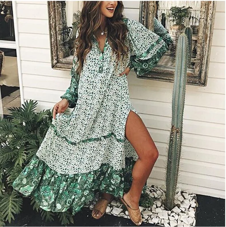 Plus-Size DressMaxi Boho Floral Oregano  Dress, Bohemian Summer Dress for Women