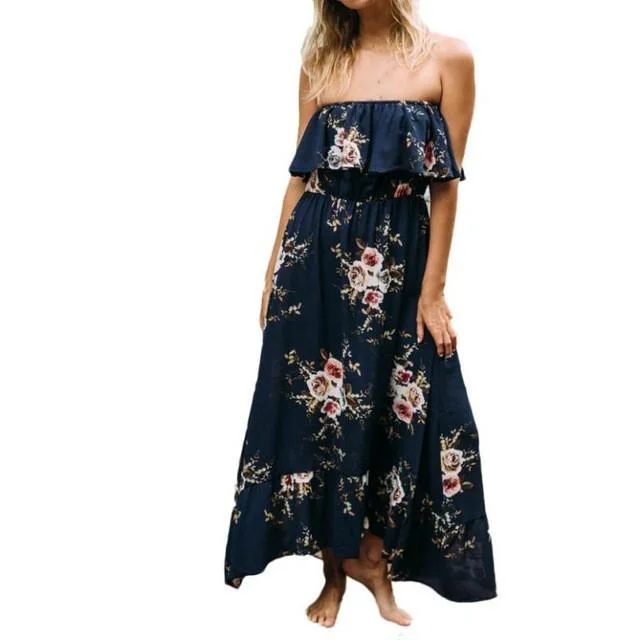 women's halter dressesVintage Floral Print Maxi Dress