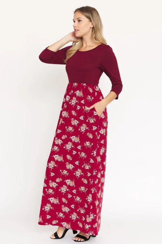 Laced DressQuarter Sleeve Floral Maxi Dress