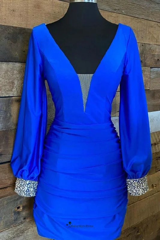 Sleeveless DressSexy Mini Long Sleeve Royal Blue Party Dress