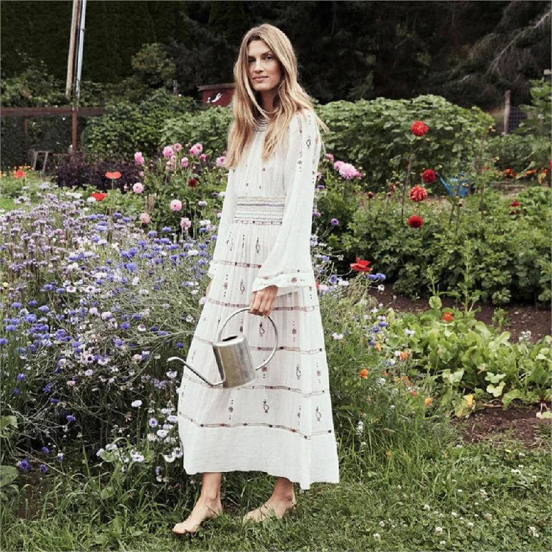 Glitter DressBoho Embroidered Maxi Summer Dress For Women , Bohemian Retro White Dress