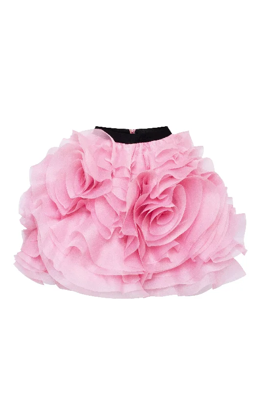 Pearl DressDanceable mini skirt with ruched flower appliques in pink