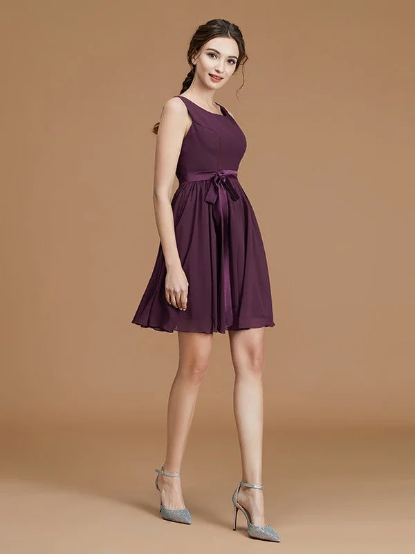 women's hourglass figure dressesA-Line/Princess Bateau Sleeveless Short/Mini Sash/Ribbon/Belt Chiffon Bridesmaid Dresses