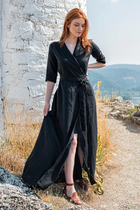 Fit-And-Flare DressLinen Maxi Dress with Tie Waist