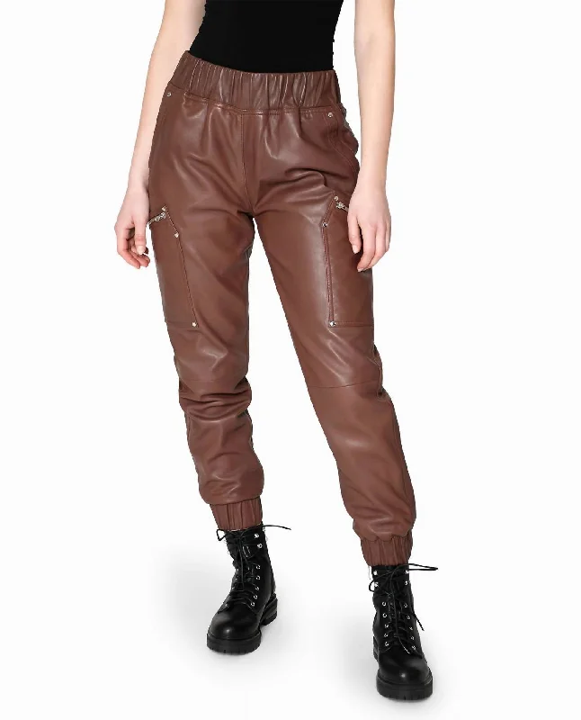 women's casual pantsLeather Space Jogger In Brown