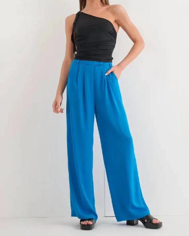 women's workout pantsPin Tuck Wide Leg Pants In Cerulean Blue