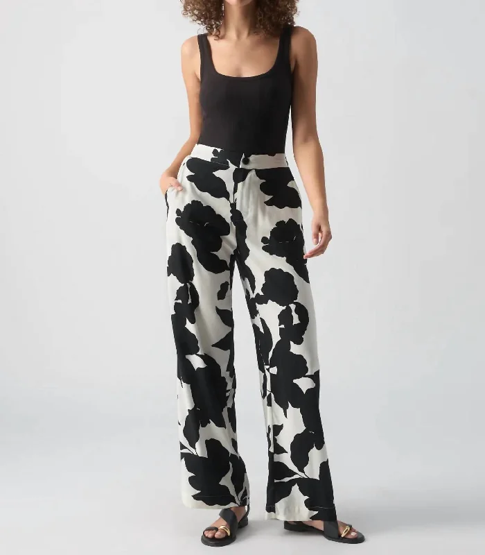 women's thermal pantsThe Spring Shadow Floral Trouser In White