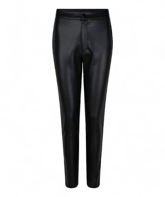 women's satin pantsWomen's Button Closure Pu Trouser In Black