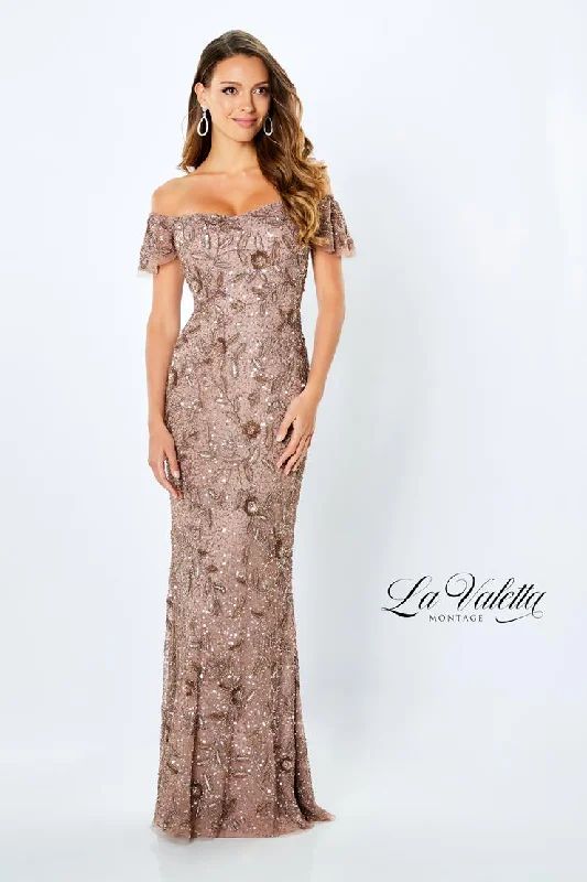 women's chiffon dressesLa Valletta LV22103 Beaded Off The Shoulder Gown