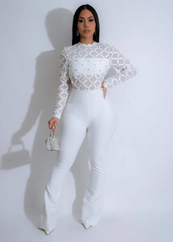 Sequined DressCelestial Cage Rhinestones Jumpsuit White