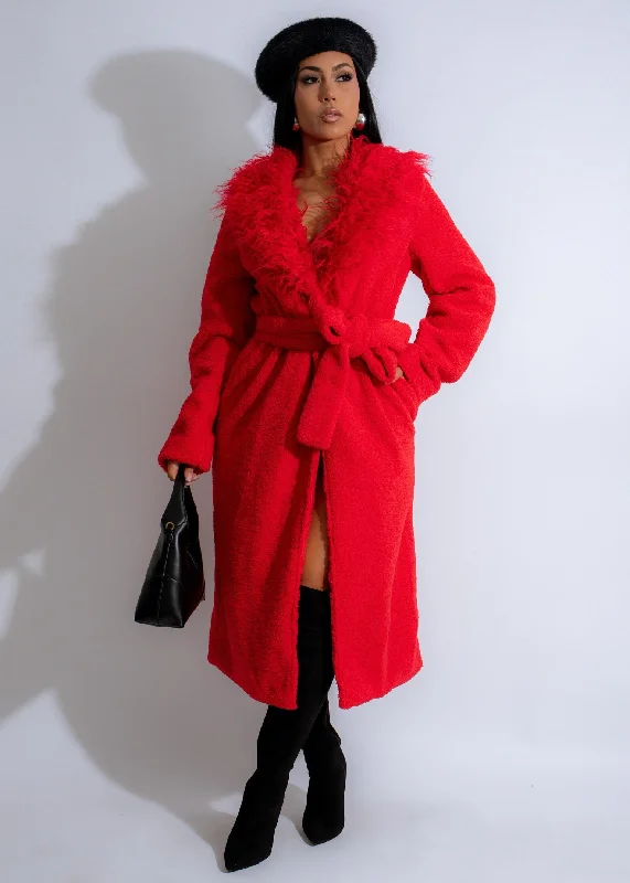 Long-Sleeve DressNightfall Plush Coat Red