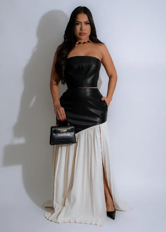 Cut-Out DressShe's Modest Faux Leather Skirt Set Black