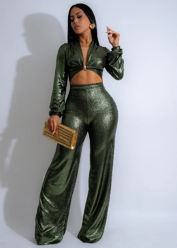 Ribbon DressShine Too Bright Metallic Jumpsuit Green