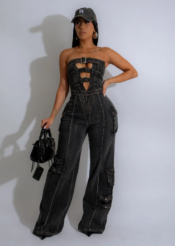 Glitter DressSteel Rebel Cargo Denim Jumpsuit Black