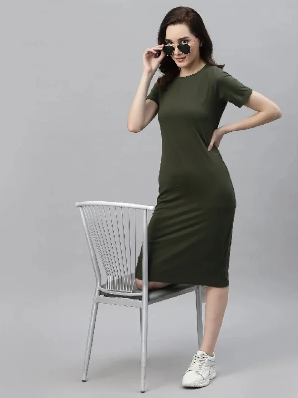 Statement DressRigo Round Neck Shorts Sleeve Bodycon Dress-WDRS108-1085-L