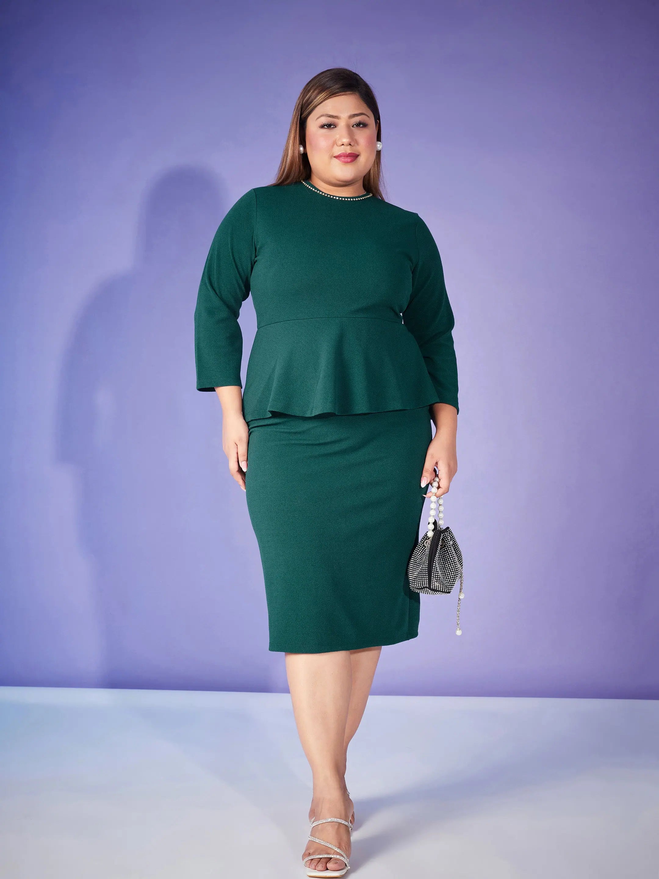 women's cinched-waist dressesWomen Emerald Peplum Bodycon Dress-SFDRSS11441XXL