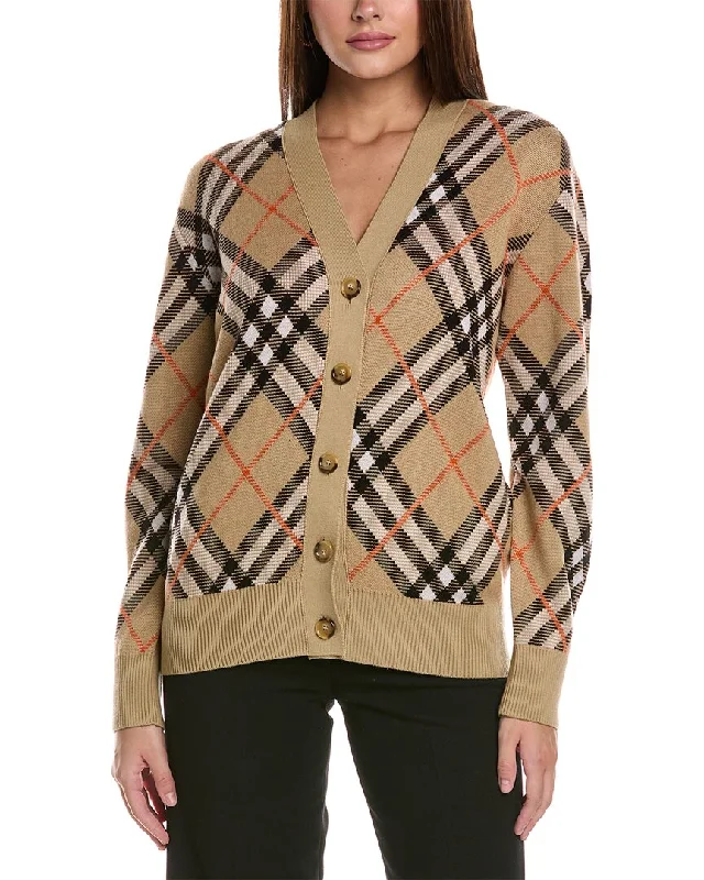 Fitted SweatersBurberry Check Wool & Mohair-Blend Cardigan